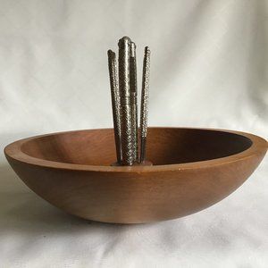 Vintage Wood Nut Bowl with Tools Baribocraft